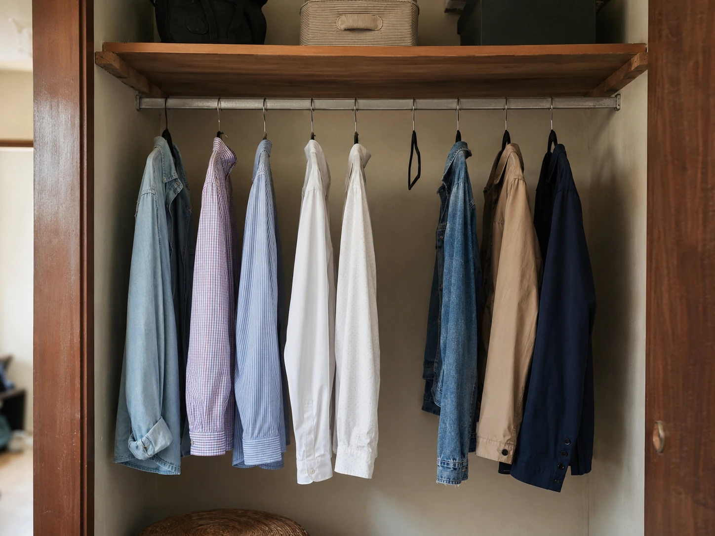 Barra de clóset pequeño organizada sin saturación